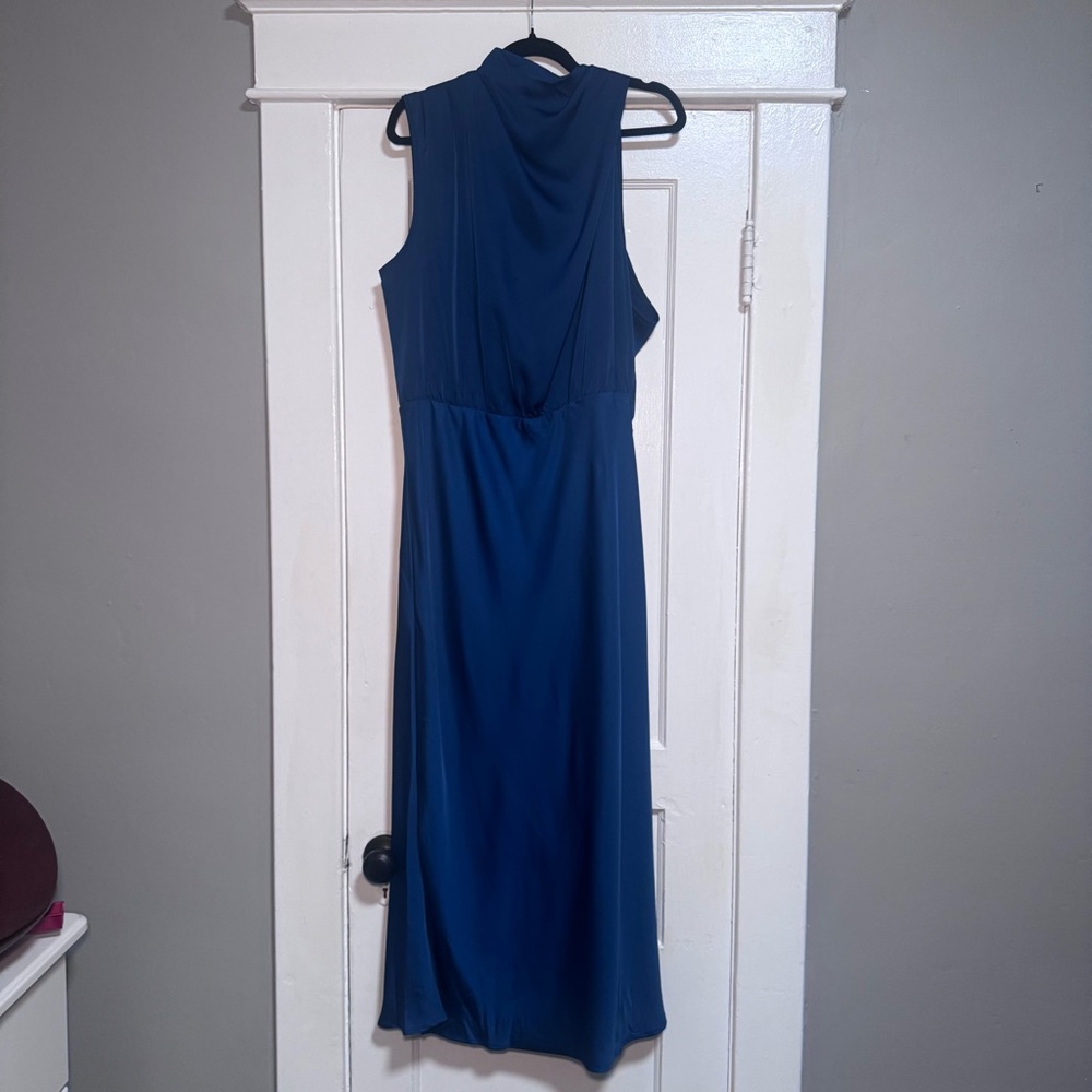 NWT PRETTYGARDEN Satin MockNeck Dress Blue Sleeveless Maxi Evening Gown Cocktail